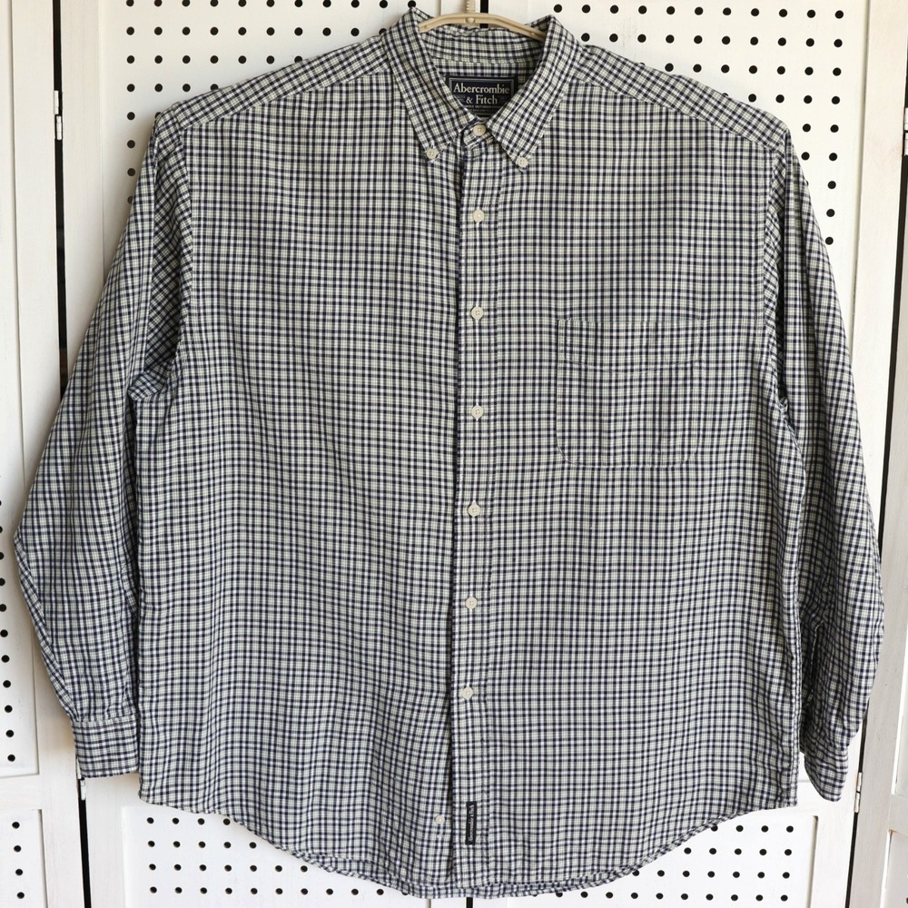 Vintage Abercrombie Fitch Mens SIZE L Blue Green Plaid LS Button Up Shirt